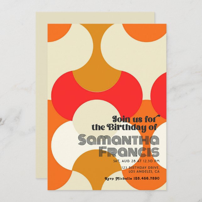 Cool Groovy Retro Birthday Party Invitation (Front/Back)