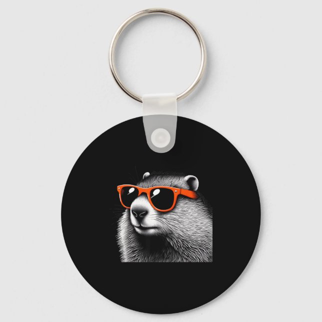Cool Groundhog Wearing Sungles Graphic Art _3  Key Ring (Front)