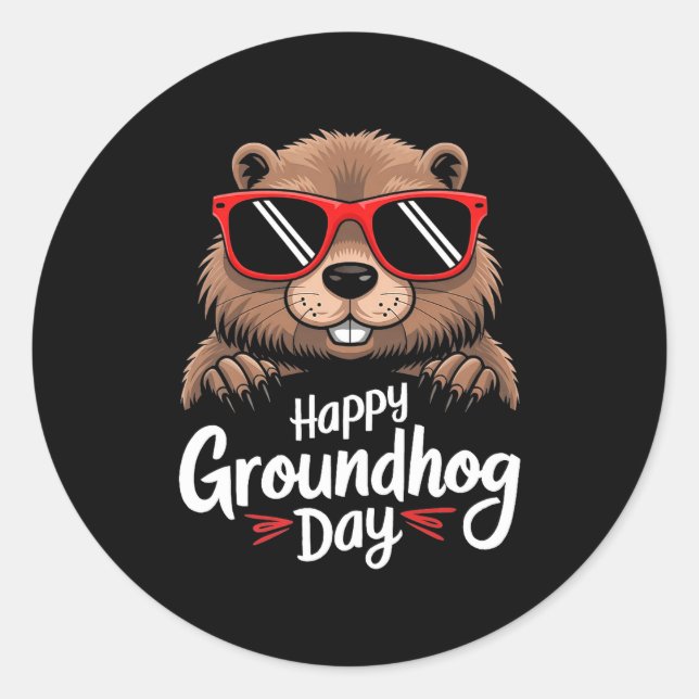 Cool Groundhog Wearing Sungles Retro Style Premium Classic Round Sticker (Front)