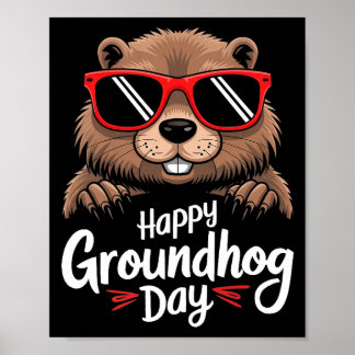 Cool Groundhog Wearing Sungles Retro Style Premium Poster