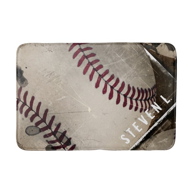 Cool Grunge Baseball Personalised Bath Mat (Front)