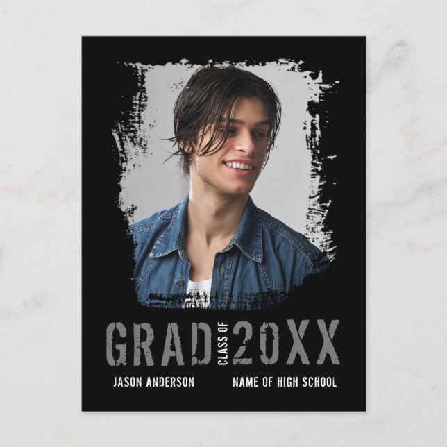 Cool Grunge Black 1 Photo Graduate Announcement Postcard (Front)