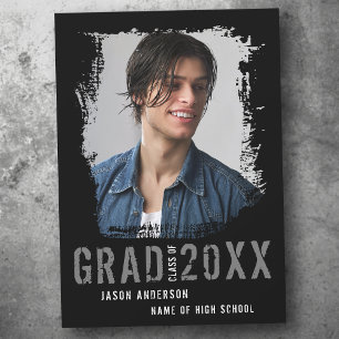 Cool Grunge Black 1 Photo Graduation Announcement