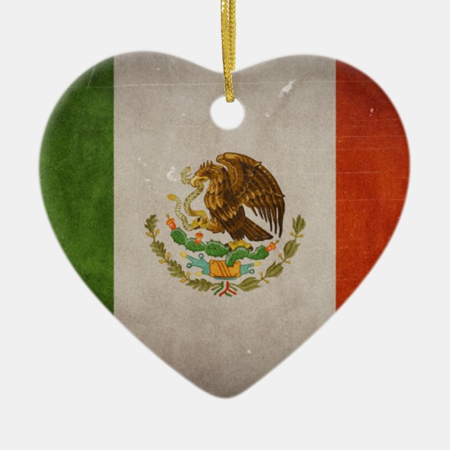 Cool Grunge Mexico Mexican Flag Ceramic Tree Decoration (Front)