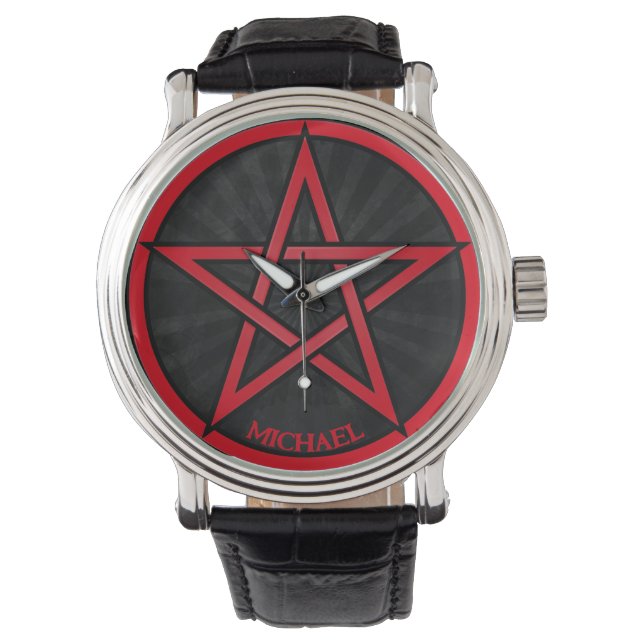 Cool Grunge Pentacle Symbol Personalised Unisex Watch (Front)
