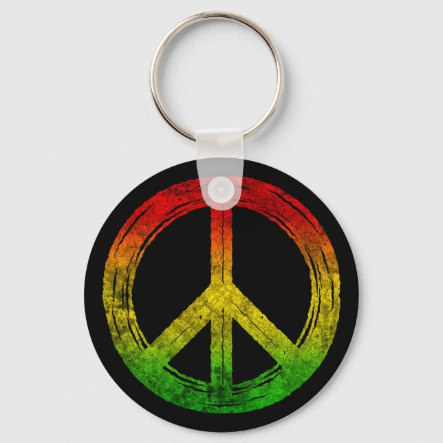 Cool Grunge Reggae Rasta Peace Symbol Keychains (Front)