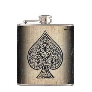 Cool Grunge Retro Artistic Poker Ace Liquor Flask