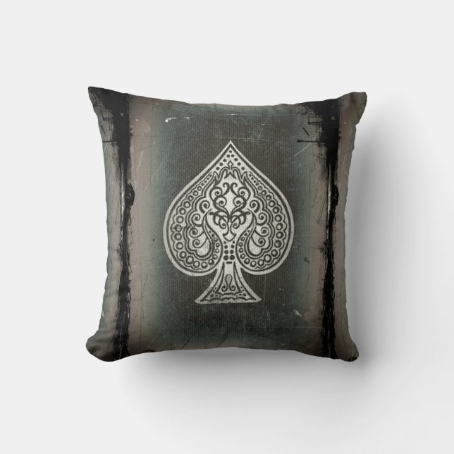 Cool Grunge Retro Artistic Poker Ace Of Spades Cushion (Front)
