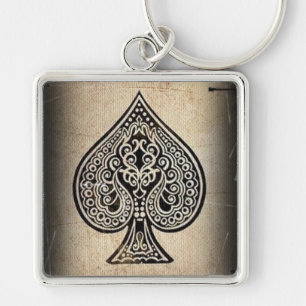 Cool Grunge Retro Artistic Poker Ace Of Spades Key Ring