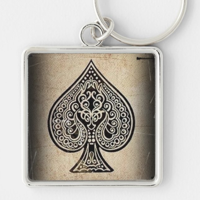Cool Grunge Retro Artistic Poker Ace Of Spades Key Ring (Front)