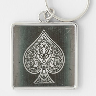 Cool Grunge Retro Artistic Poker Ace Of Spades Key Ring