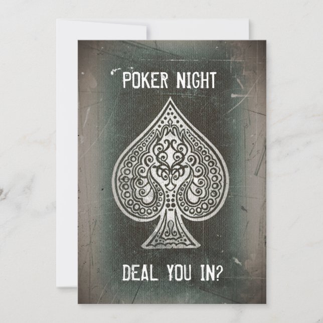 Cool Grunge Retro Poker Ace Of Spades Party Invite (Front)