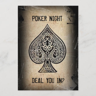 Cool Grunge Retro Poker Ace Of Spades Party Invite
