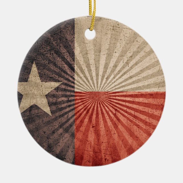 Cool Grunge Texas Flag Ceramic Tree Decoration (Front)