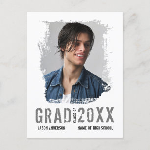 Cool Grunge White 1 Photo Graduate Announcement Postcard