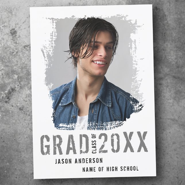 Cool Grunge White 1 Photo Graduation Announcement (Creator Uploaded)