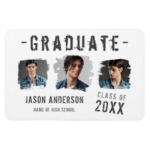 Cool Grunge White 3 Photo Graduate Announcement Magnet