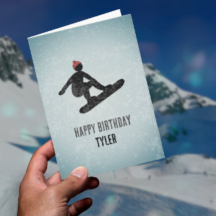 Cool Grungy Snowboarder on Distressed Metal custom Card