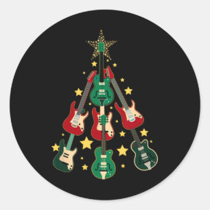 Cool Guitar Christmas Tree Guitar Lovers Christmas Classic Round Sticker