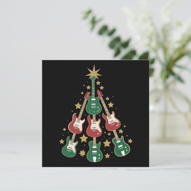 Cool Guitar Christmas Tree Guitar Lovers Christmas Holiday Card (Standing Front)