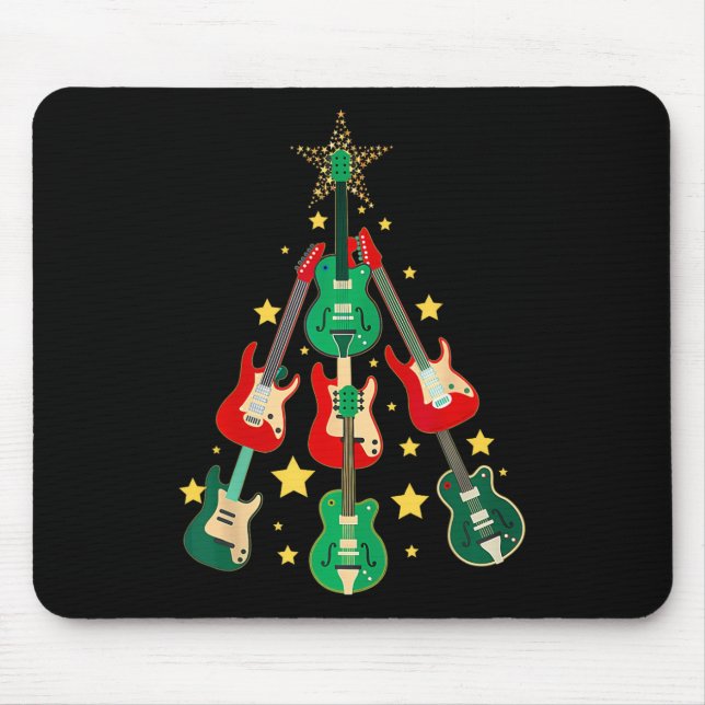 Cool Guitar Christmas Tree Guitar Lovers Christmas Mouse Mat (Front)