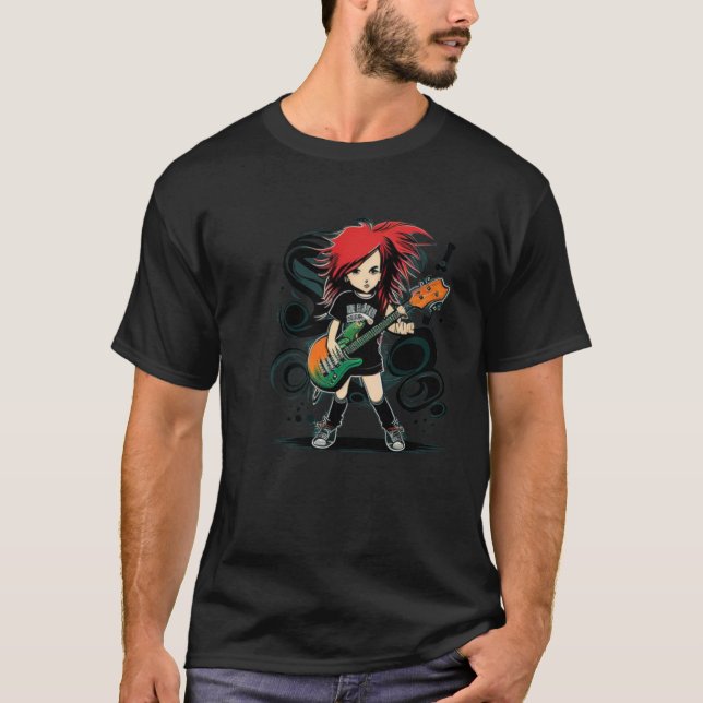 Cool Guitar Girl with red Hair T-Shirt (Front)