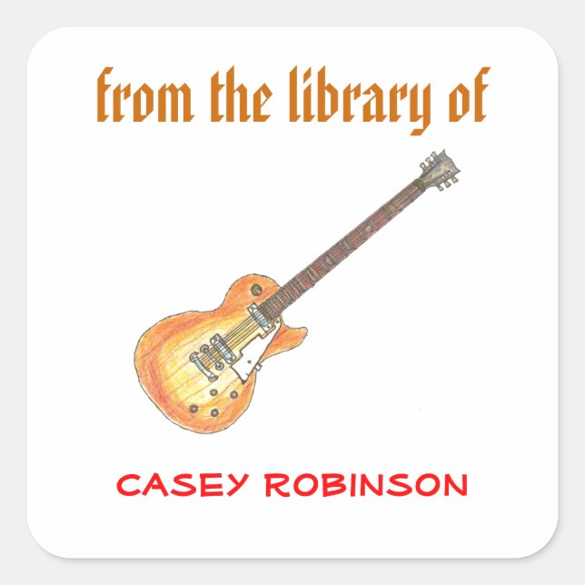 Cool guitar personalised bookplates square sticker (Front)