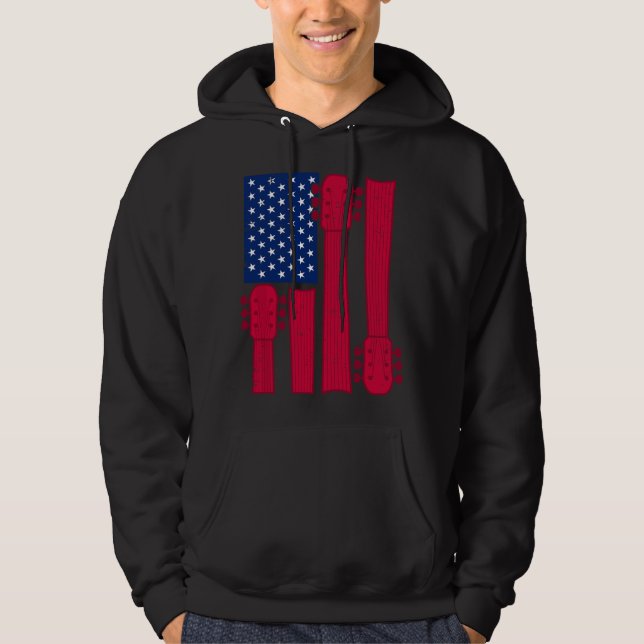 Cool Guitar Player Guitarist I US American Flag Gu Hoodie (Front)