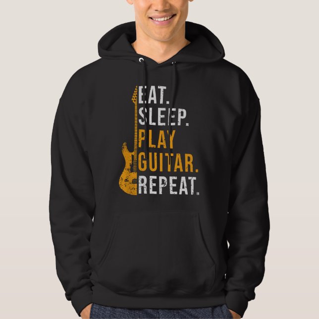 Cool Guitar Silhouette Paintbrush Art Icons Slogan Hoodie (Front)