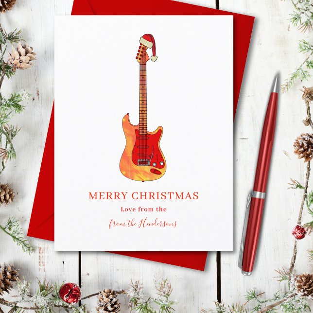 Cool Guitar Stylish Merry Christmas Holiday Card (Merry Christmas Simple stylish music themed guitar holidays greetings card)