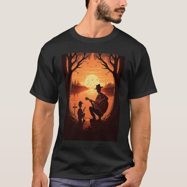 Cool Guitarist Father Dad Playing Guitar In Sunset T-Shirt (Front)