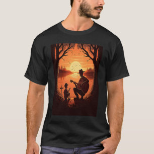 Cool Guitarist Father Dad Playing Guitar In Sunset T-Shirt