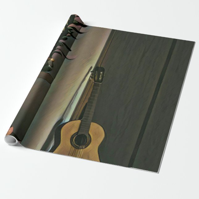 Cool guitarist gift wrapping paper (Unrolled)
