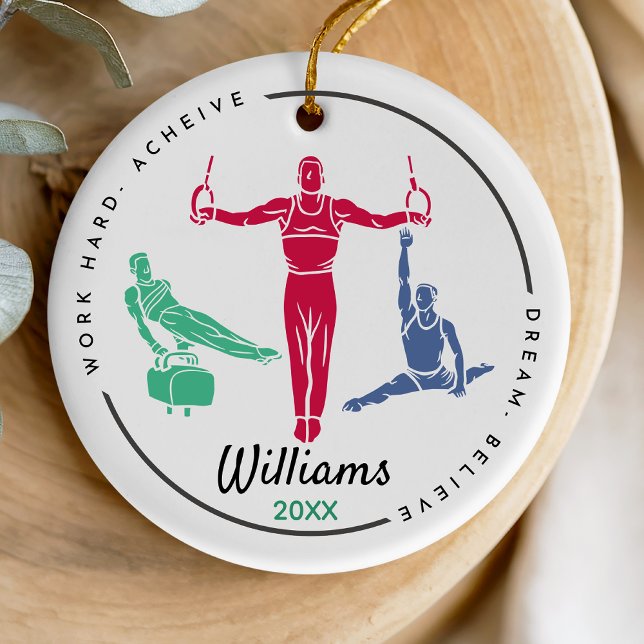 Cool gymnastics player personalised keepsake ceramic tree decoration (Creator Uploaded)