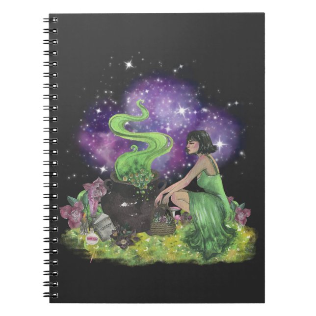 Cool Halloween Beautiful Young Witch With Herbs  Notebook (Front)