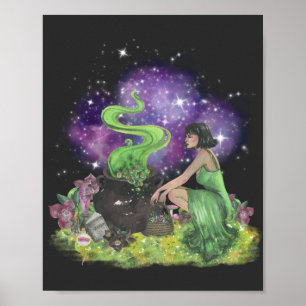 Cool Halloween Beautiful Young Witch With Herbs Poster