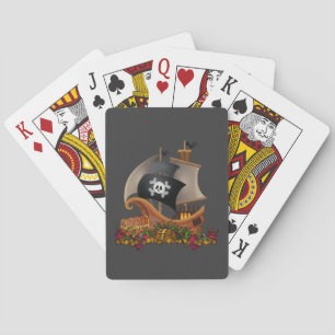 Cool Halloween Sailing Pirate Ship With Treasure Playing Cards