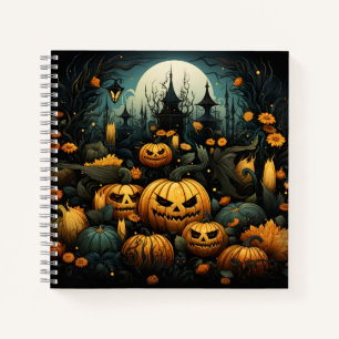 Cool Halloween Seamless Pattern Awesome Pumpkins Notebook