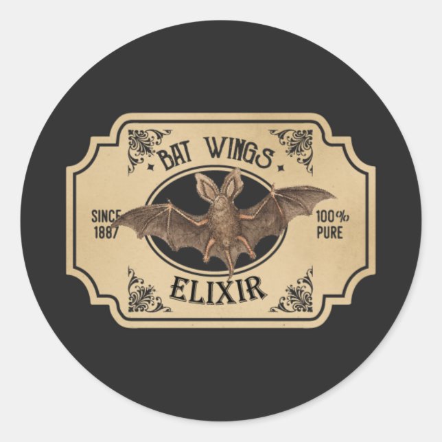 Cool Halloween witch bat wings Elixir  Classic Round Sticker (Front)