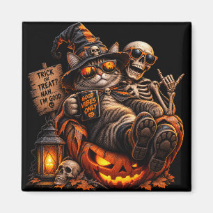 Cool Halloween Witch Cat Skeleton Magnet