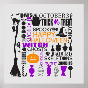 cool Halloween word art party Poster