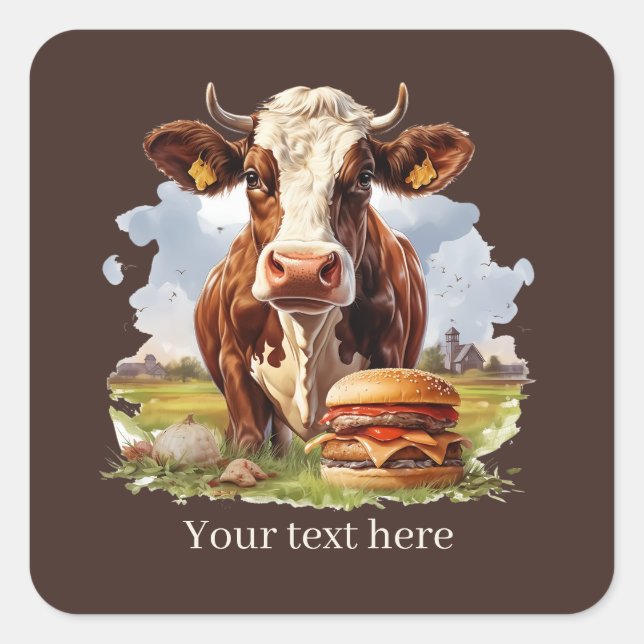 Cool hamburger cow customisable  square sticker (Front)