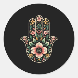 Cool Hamsa Khamsa Symbol In Floral Art Style Chris Classic Round Sticker