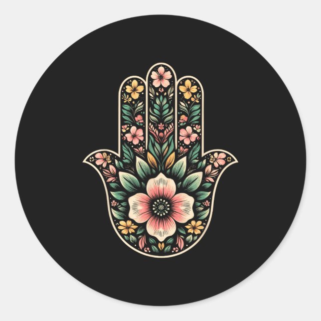 Cool Hamsa Khamsa Symbol In Floral Art Style Chris Classic Round Sticker (Front)