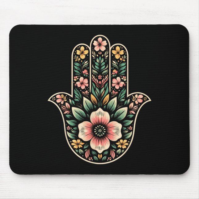 Cool Hamsa Khamsa Symbol In Floral Art Style Chris Mouse Mat (Front)