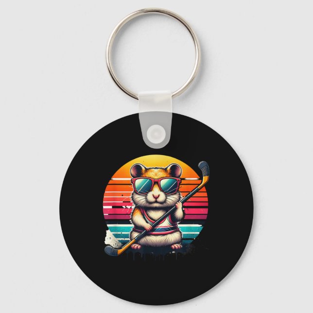 Cool Hamster Field Hockey Player Team  Key Ring (Front)
