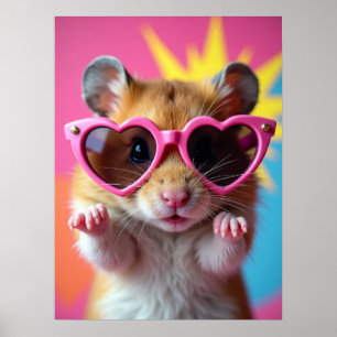 Cool Hamster in Heart Glasses – Pop Meme Pet Art Poster