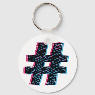 Cool Hand Drawn 3D Effect Hashtag Symbol Key Ring