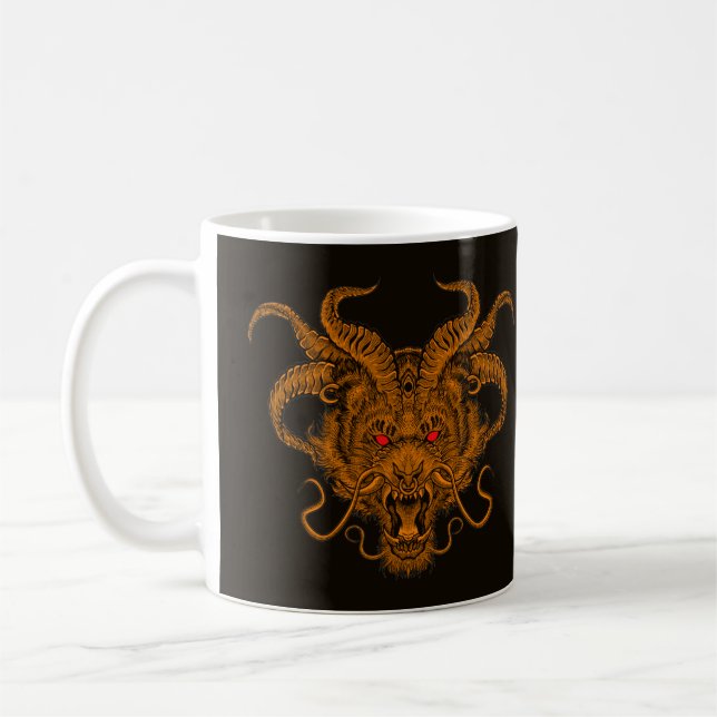 Cool Hand Drawn Dragon Head Illustration Coffee Mug (Left)