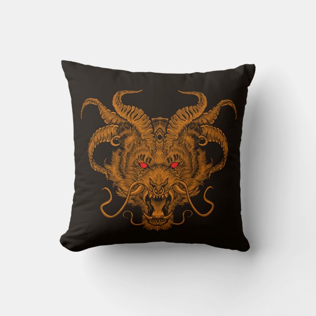 Cool Hand Drawn Dragon Head Illustration Cushion (Front)